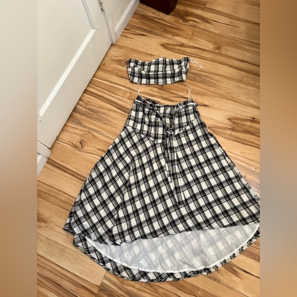 NWT Free People “After You” Set — Cropped Top + Maxi Skirt Black Plaid - Picture 5 of 8